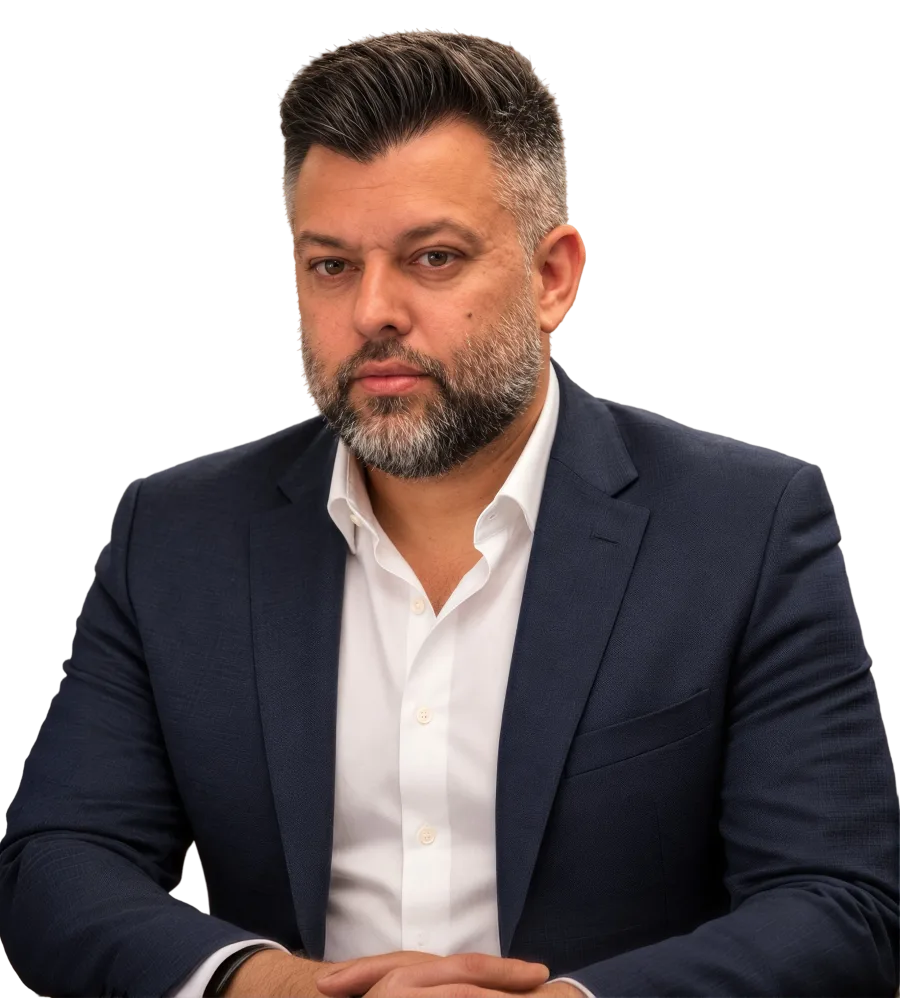 Renato Ovando, de terno escuro e camisa branca.